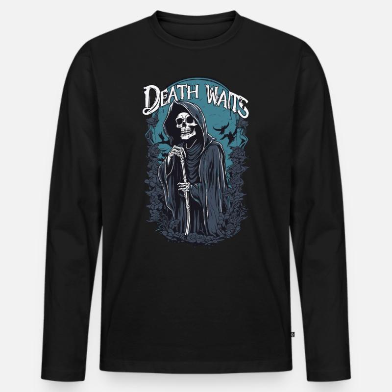 Sensenmann "Death Waits" Gothic Art - Männer Premium Bio Langarmshirt - Schwarz