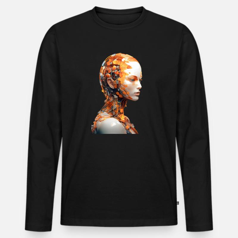 Portrait eines weiblichen Androiden - Männer Premium Bio Langarmshirt - Schwarz