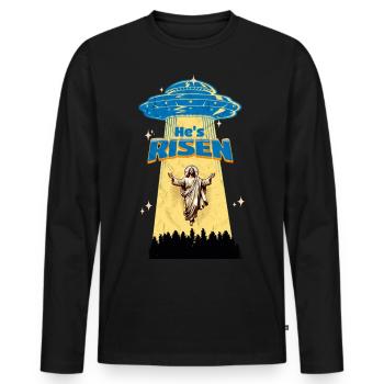 Chemise drôle de Jésus - Il est ressuscité - Ufo Meme - T-shirt manches longues Premium bio Homme - noir - Devant - Nico (187cm)