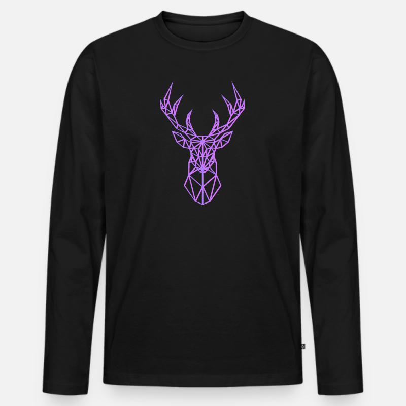 Neon Hirsch Kopf Geweih Pink - Männer Premium Bio Langarmshirt - Schwarz