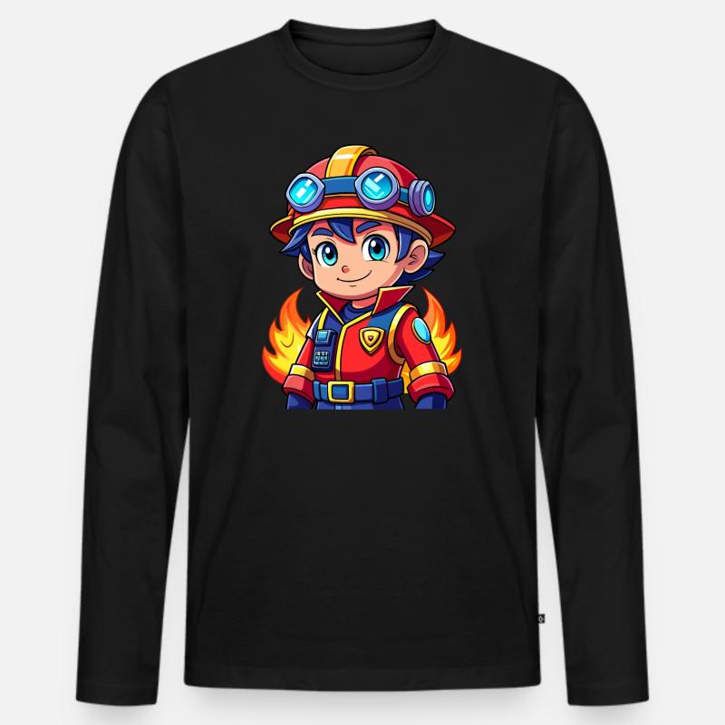 Held in Rot der Feuerwehrmann - Männer Premium Bio Langarmshirt - Schwarz