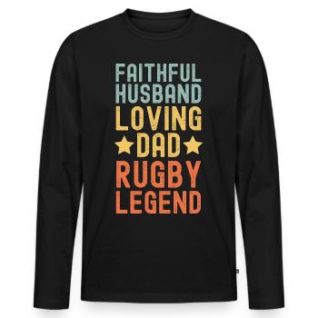 Mari Père Rugby Légende Fête des Pères Rugby - T-shirt manches longues Premium bio Homme - noir - Devant - Nico (187cm)