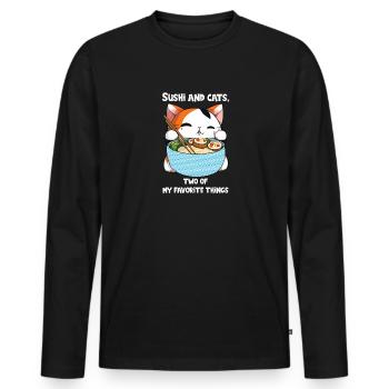 Sushi Dicton Chat de dessin animé - T-shirt manches longues Premium bio Homme - noir - Devant - Nico (187cm)