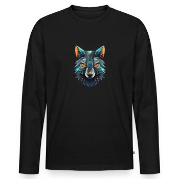 Polygon Wolf Kopf - Männer Premium Bio Langarmshirt - Schwarz - Vorne - Nico (187cm)