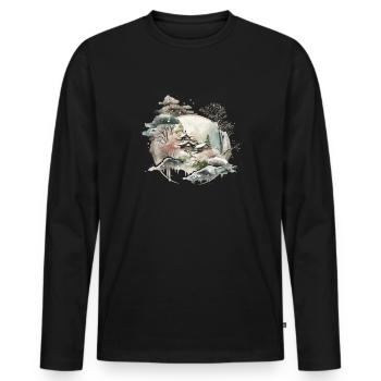 Winter landscape Japanese style - Men's Premium Organic Long Sleeve Shirt - black - Front - Nico (187cm)