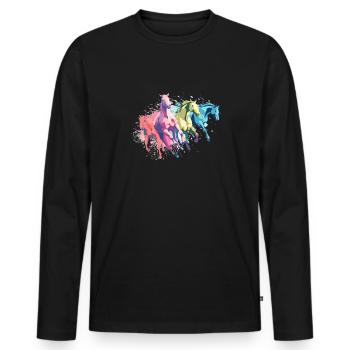 Horses with colorful splashes of color - Men's Premium Organic Long Sleeve Shirt - black - Front - Nico (187cm)