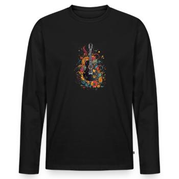 Guitare à fleurs vintage - T-shirt manches longues Premium bio Homme - noir - Devant - Nico (187cm)