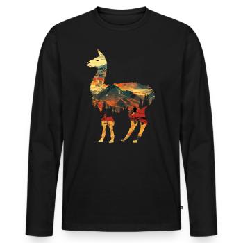 Alpaca Lama Andes South America - Men's Premium Organic Long Sleeve Shirt - black - Front - Nico (187cm)