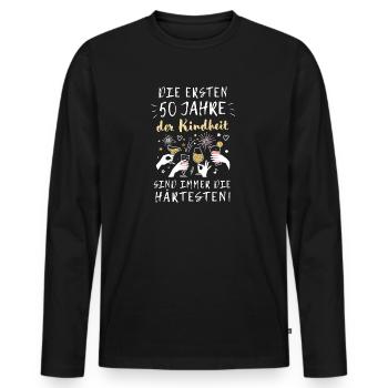 Geschenk 50 Jahre Geburtstag Kindheit Spruch - Männer Premium Bio Langarmshirt - Schwarz - Vorne - Nico (187cm)