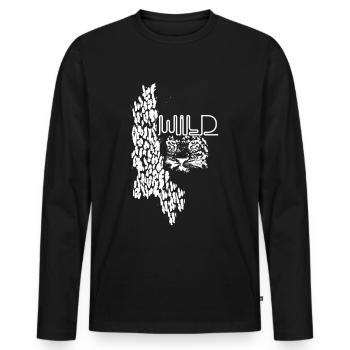 leopard, katze, wildkatze, graffiti, malerei,weiss - Männer Premium Bio Langarmshirt - Schwarz - Vorne - Nico (187cm)