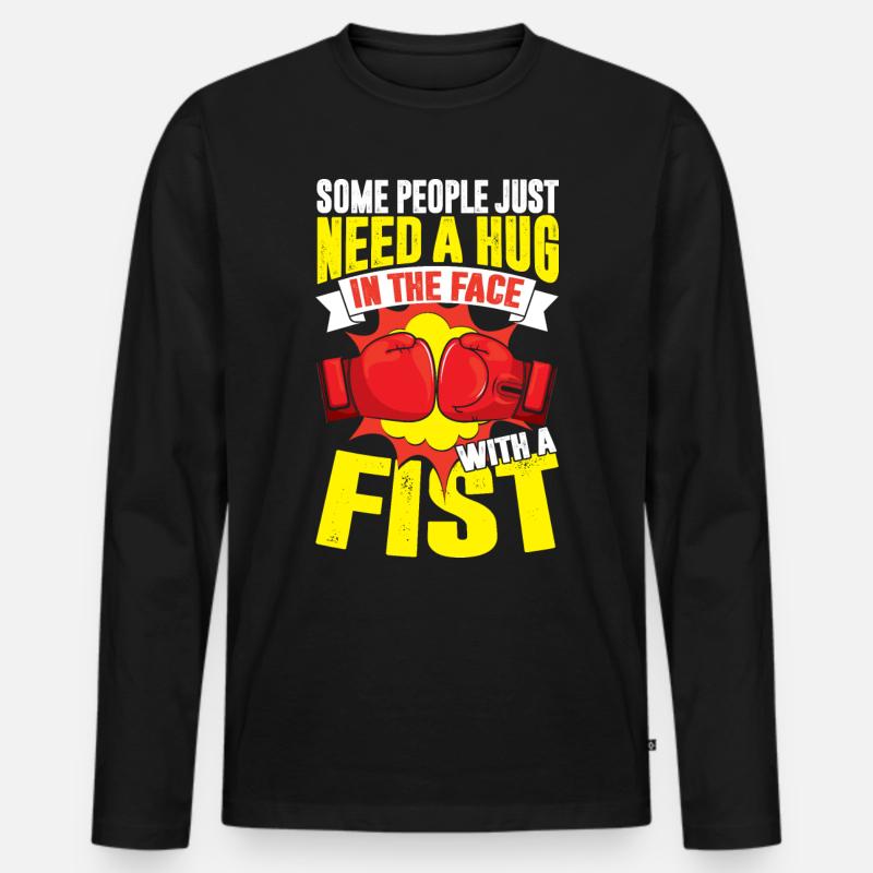 Boxen Boxer Spruch Umarmung - Männer Premium Bio Langarmshirt - Schwarz
