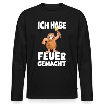 Ich hab Feuer gemacht für alle Männer - Männer Premium Bio Langarmshirt - Schwarz - Vorne - Nico (187cm)