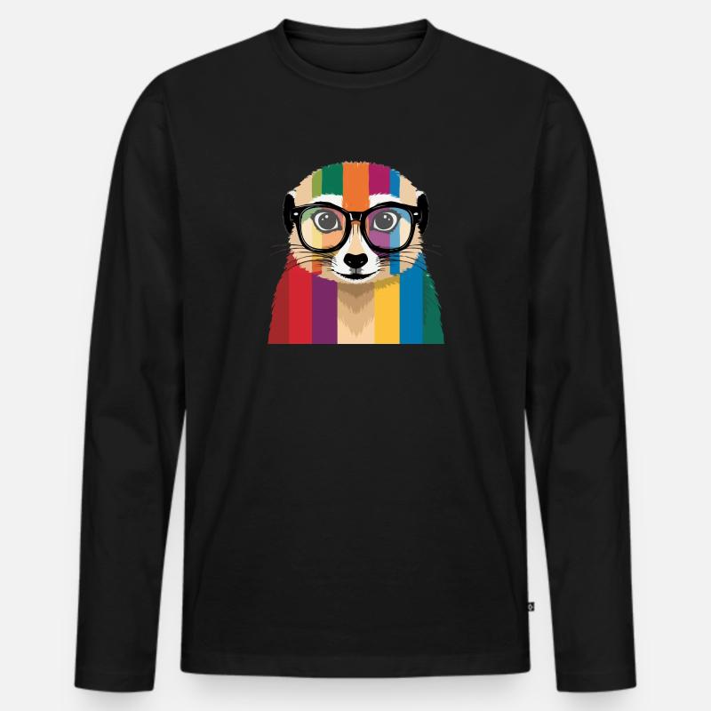 Erdmännchen Brille Bunt Cool - Männer Premium Bio Langarmshirt - Schwarz