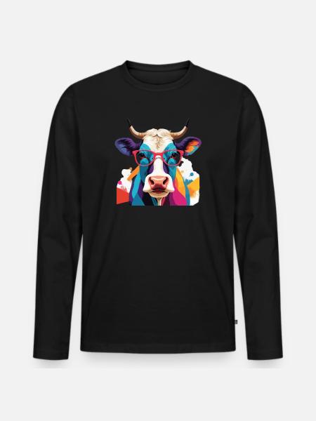 Cow Cool with Glasses Cool - Men's Premium Organic Long Sleeve Shirt - black