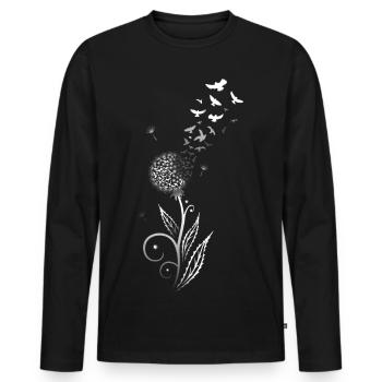 Pissenlit en filigrane avec volée d'oiseaux. - T-shirt manches longues Premium bio Homme - noir - Devant - Nico (187cm)