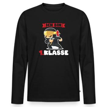 Ich bin 1.Klasse Schulanfang schulbeginn Geschenk - Männer Premium Bio Langarmshirt - Schwarz - Vorne - Nico (187cm)