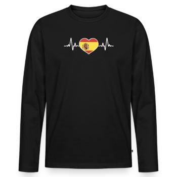 Spanische Flagge Heartbeat Spanien Spanische - Männer Premium Bio Langarmshirt - Schwarz - Vorne - Nico (187cm)