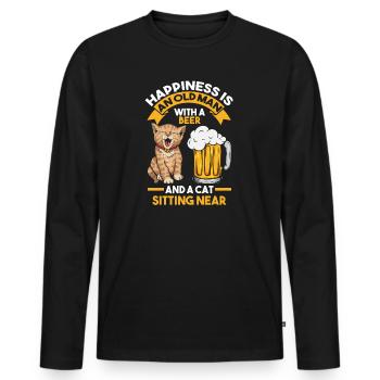 Cat & Beer Old Man Cat Beer Gift - Men's Premium Organic Long Sleeve Shirt - black - Front - Nico (187cm)