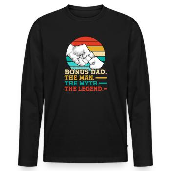 Bonus Dad Bonus Dad Gift - Men's Premium Organic Long Sleeve Shirt - black - Front - Nico (187cm)