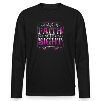 Jesus Christus Shirt Walk By Faith Not By Sight - Männer Premium Bio Langarmshirt - Schwarz - Vorne - Nico (187cm)