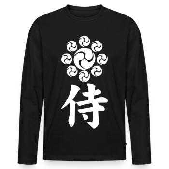 Emblème samouraï du clan Uesugi (blanc) - T-shirt manches longues Premium bio Homme - noir - Devant - Nico (187cm)