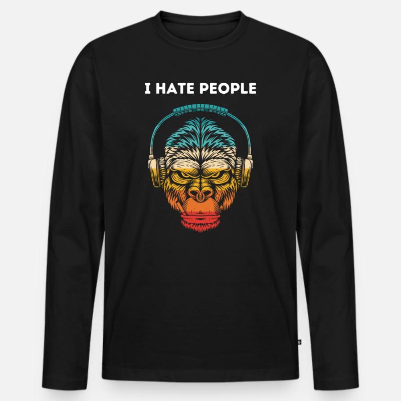 Gorilla Kopfhörer Regenbogen - Männer Premium Bio Langarmshirt - Schwarz
