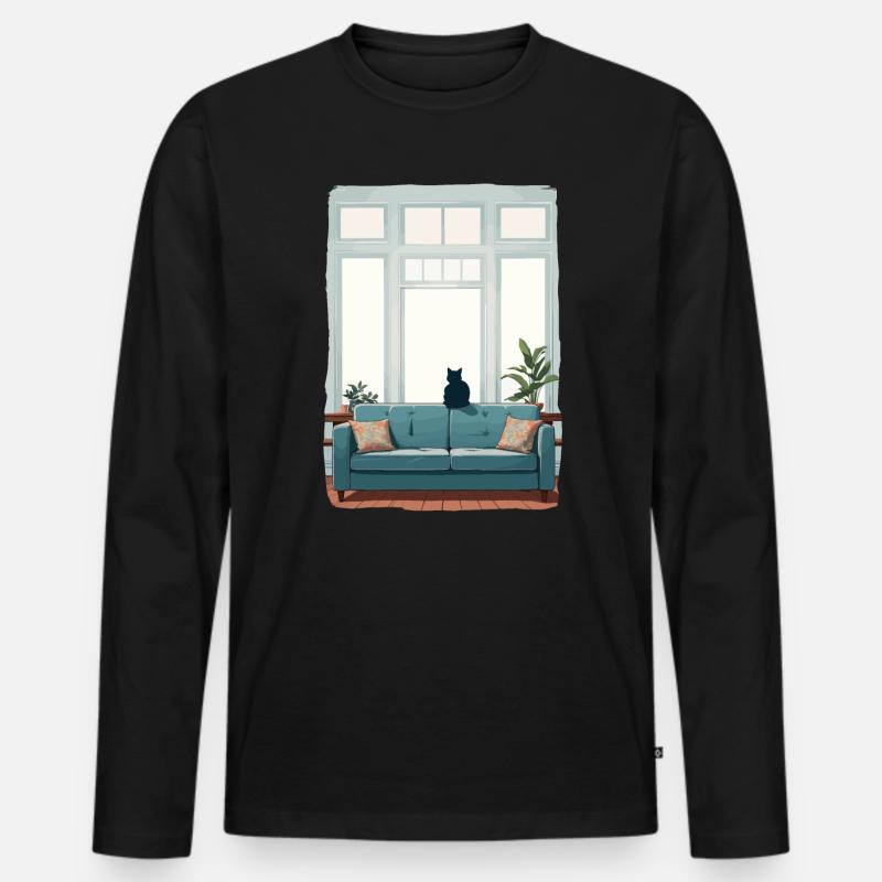 Katze allein zu Hause - Männer Premium Bio Langarmshirt - Schwarz