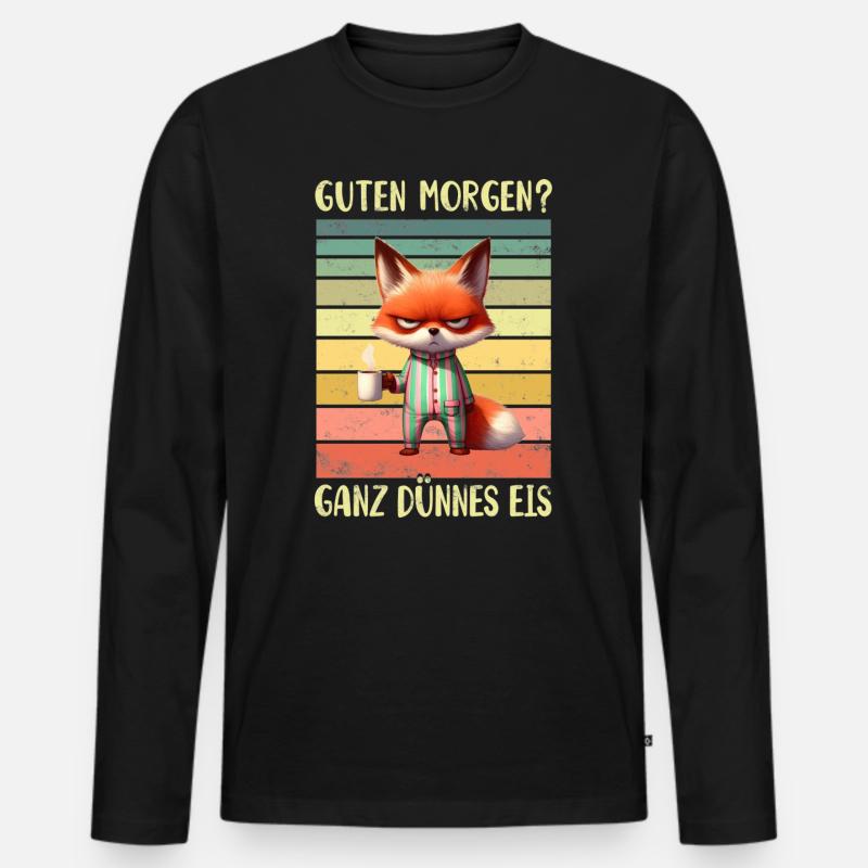 Fuchs Morgenmuffel - Männer Premium Bio Langarmshirt - Schwarz