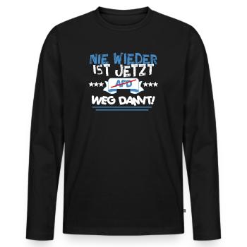 AfD stoppen gegen rechts Demokratie verteidigen - Männer Premium Bio Langarmshirt - Schwarz - Vorne - Nico (187cm)