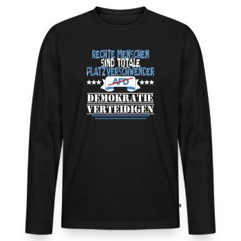 AfD stoppen gegen rechts Demokratie verteidigen - Männer Premium Bio Langarmshirt - Schwarz - Vorne - Nico (187cm)