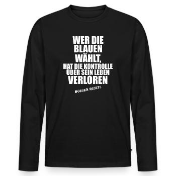 AfD stoppen gegen rechts Demokratie verteidigen - Männer Premium Bio Langarmshirt - Schwarz - Vorne - Nico (187cm)