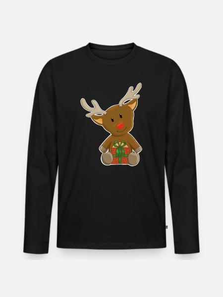 Niedlicher Rentier Weihnachtsmotiv - Männer Premium Bio Langarmshirt - Schwarz
