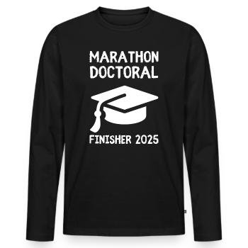 Marathon Doctoral Finisher 2025 – Humour Étudiant  - T-shirt manches longues Premium bio Homme - noir - Devant - Nico (187cm)