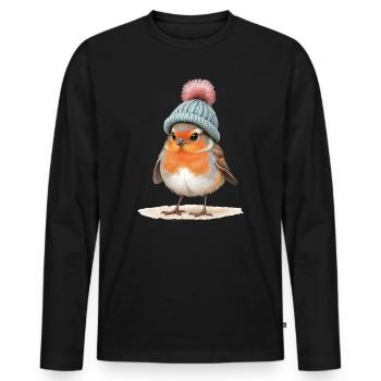 Robin in Strick-Wintermütze - Männer Premium Bio Langarmshirt - Schwarz - Vorne - Nico (187cm)