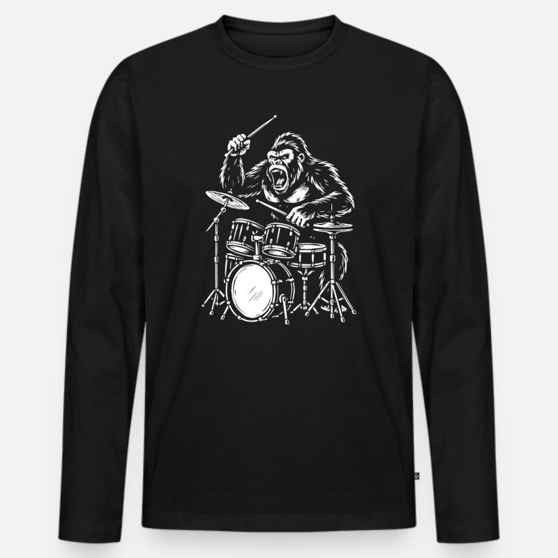 Gorilla-Trommelwut - Männer Premium Bio Langarmshirt - Schwarz