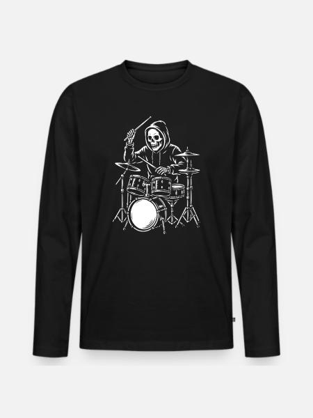 Skeleton Drummer in Hoodie - Men's Premium Organic Long Sleeve Shirt - black