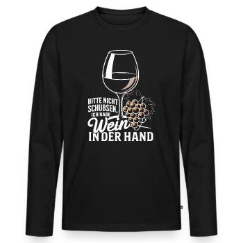 Please don't push I've got wine in my hand - Men's Premium Organic Long Sleeve Shirt - black - Front - Nico (187cm)