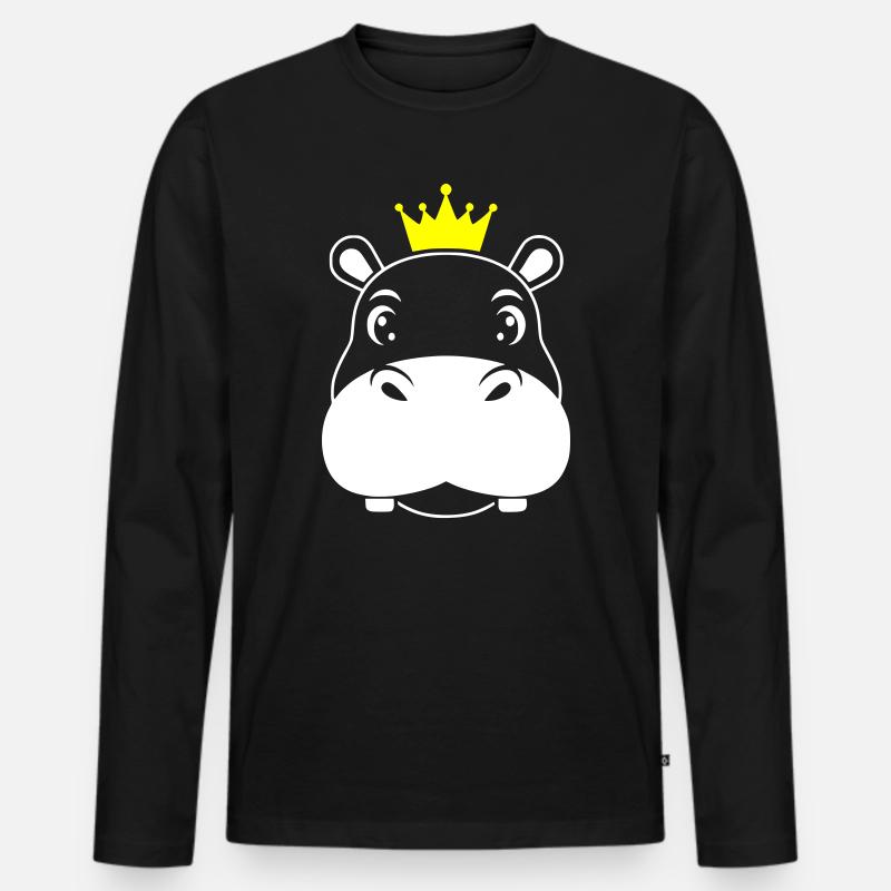 Nilpferd König Krone Prinz Vektor - Männer Premium Bio Langarmshirt - Schwarz