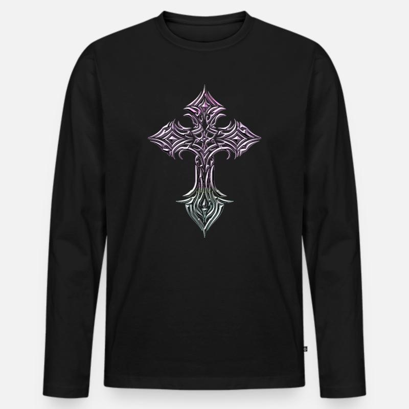 Irisierende Kreuz-Glyphe - Männer Premium Bio Langarmshirt - Schwarz