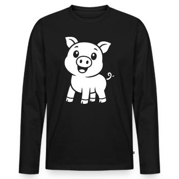Süßes Schweinchen Silhouette Tiermotiv - Männer Premium Bio Langarmshirt - Schwarz - Vorne - Nico (187cm)