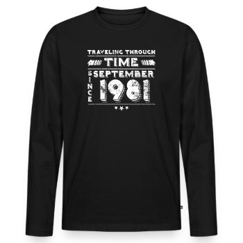 Vintage Zeitreise Geburtstags Design September 198 - Männer Premium Bio Langarmshirt - Schwarz - Vorne - Nico (187cm)