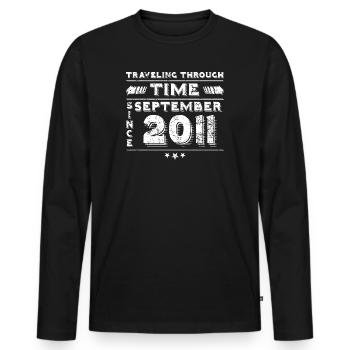 Vintage Time Travel anniversaire Design septembre 201 - T-shirt manches longues Premium bio Homme - noir - Devant - Nico (187cm)