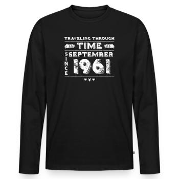 Vintage Zeitreise Geburtstags Design September 196 - Männer Premium Bio Langarmshirt - Schwarz - Vorne - Nico (187cm)