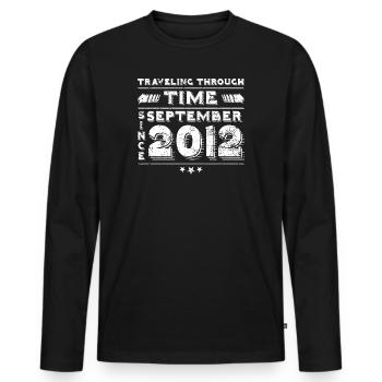 Vintage Time Travel anniversaire Design septembre 201 - T-shirt manches longues Premium bio Homme - noir - Devant - Nico (187cm)