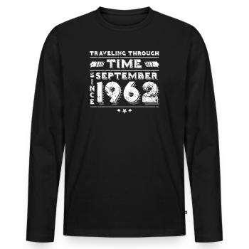 Vintage Time Travel Birthday Design September 196 - Men's Premium Organic Long Sleeve Shirt - black - Front - Nico (187cm)
