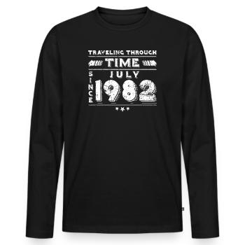 Vintage Time Travel anniversaire Design juillet 1982 - T-shirt manches longues Premium bio Homme - noir - Devant - Nico (187cm)