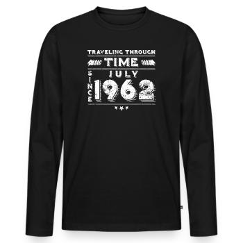 Vintage Time Travel anniversaire Design juillet 1962 - T-shirt manches longues Premium bio Homme - noir - Devant - Nico (187cm)