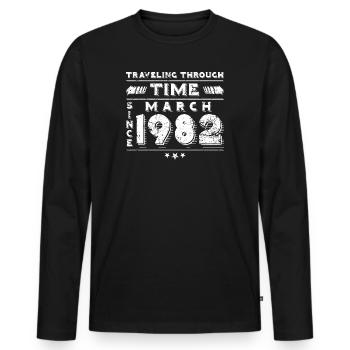 Vintage Time Travel anniversaire Design mars 1982 - T-shirt manches longues Premium bio Homme - noir - Devant - Nico (187cm)