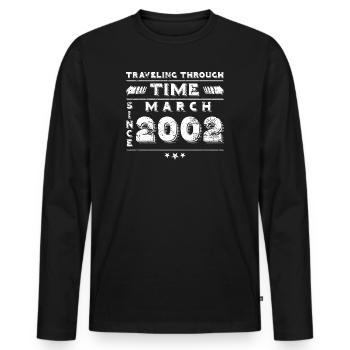 Vintage Time Travel anniversaire Design mars 2002 - T-shirt manches longues Premium bio Homme - noir - Devant - Nico (187cm)
