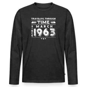 Vintage Time Travel anniversaire Design mars 1963 - T-shirt manches longues Premium bio Homme - anthracite chiné - Devant - Nico (187cm)